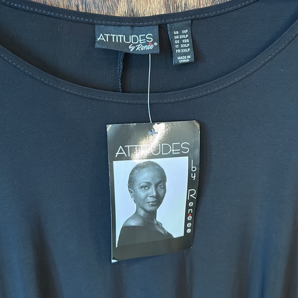 Black slip dress short sleeve elbow length size 1xp attitudes by Renee - Picture 2 of 4